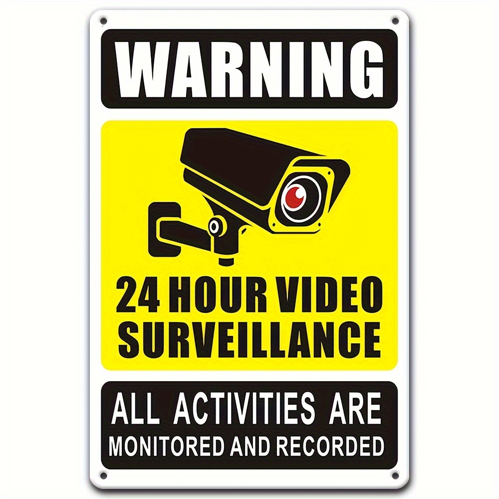 Home Security Company - ป้ายเตือนการเฝ้าระวังด้วยวิดีโอ 24/7 - โลหะเหล็กทนทานพร้อมไอคอนกล้องรักษาความปลอดภัย ตกแต่งผนังภายนอกสำหรับบ้าน ห้องนอน