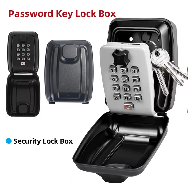 Home Security Key Box - รหัสผ่านกล่องล็อคกุญแจกันน้ําติดผนังล็อค 12 หลัก Resettable ขนาดใหญ่ความจุล็อคความปลอดภัยกล่องสําหรับ Home