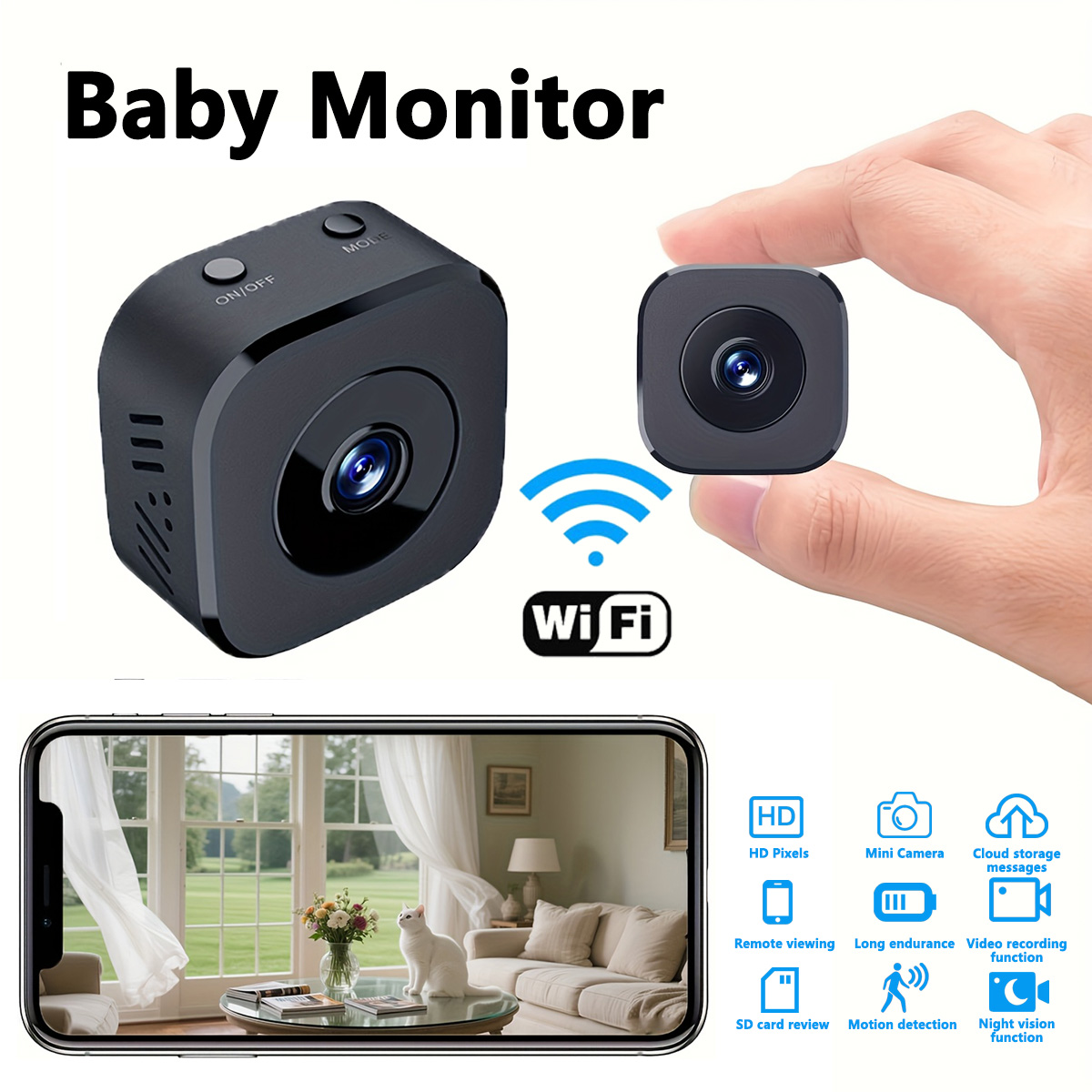 Home Security Cameras - 1080P HD Mini WiFi กล้องความปลอดภัยในร่มการเฝ้าระวังความปลอดภัย Baby