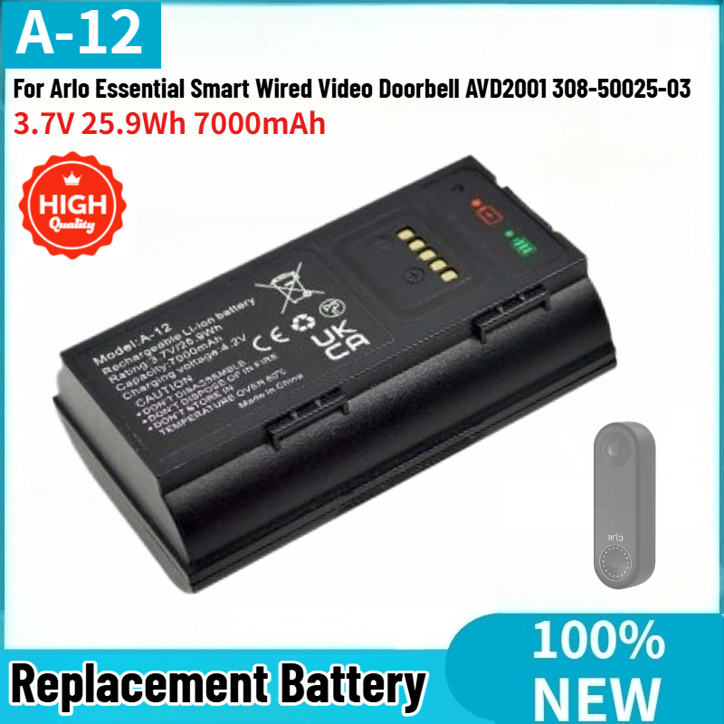 Home Security Arlo - A-12 แบตเตอรี่คุณภาพสูง 3.7V 25.9Wh 7000mAh สำหรับอาร์โล