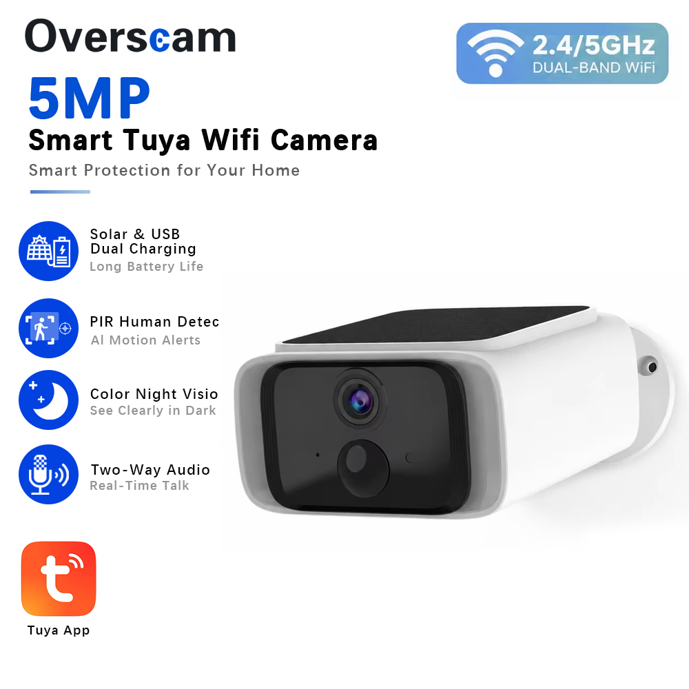 Home Security Company - กล้องวงจรปิดพลังงานแสงอาทิตย์ Tuya 5MP ไร้สายสำหรับภายนอกอาคาร รองรับ WiFi