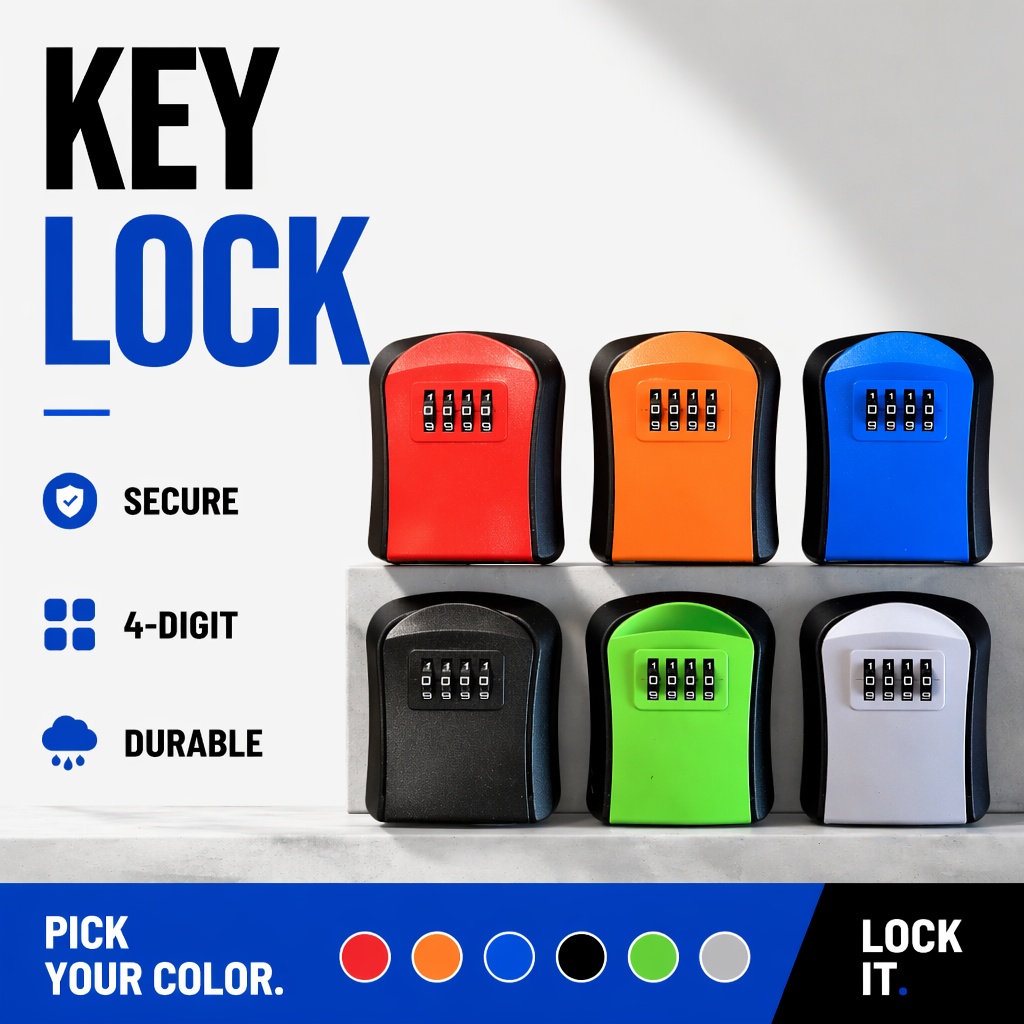 Home Security Key Box - กล่องเก็บกุญแจกันน้ำแบบติดผนัง ABS หนา ป้องกันการโจรกรรม ล็อค 4