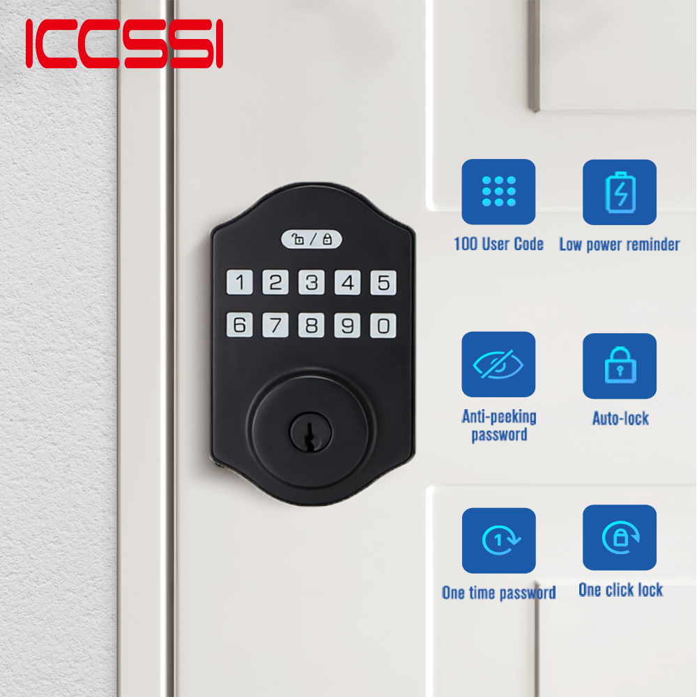 Door Lock Smart Keypad - ICCSSI สมาร์ทล็อคประตูอัจฉริยะ Tuya ล็อคอิเล็กทรอนิกส์ ปลดล็อคด้วยรหัสผ่าน/บลูทูธ/กุญแจ พร้อมระบบล็อคอัตโนมัติสำหรับบ้านและ