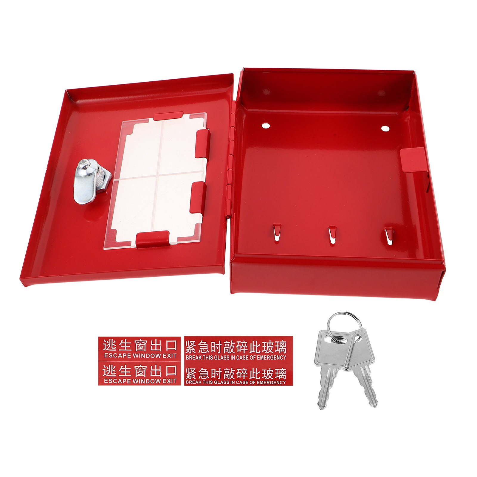 Home Security Key Box - กล่องเก็บกุญแจฉุกเฉินติดผนังโลหะสำหรับประตูหนีไฟ บ้าน สำนักงาน พร้อมระบบล็อคเพื่อความปลอดภัย กระจกนิรภัยแบบแตกได้ กล่องล็อคติดผนัง