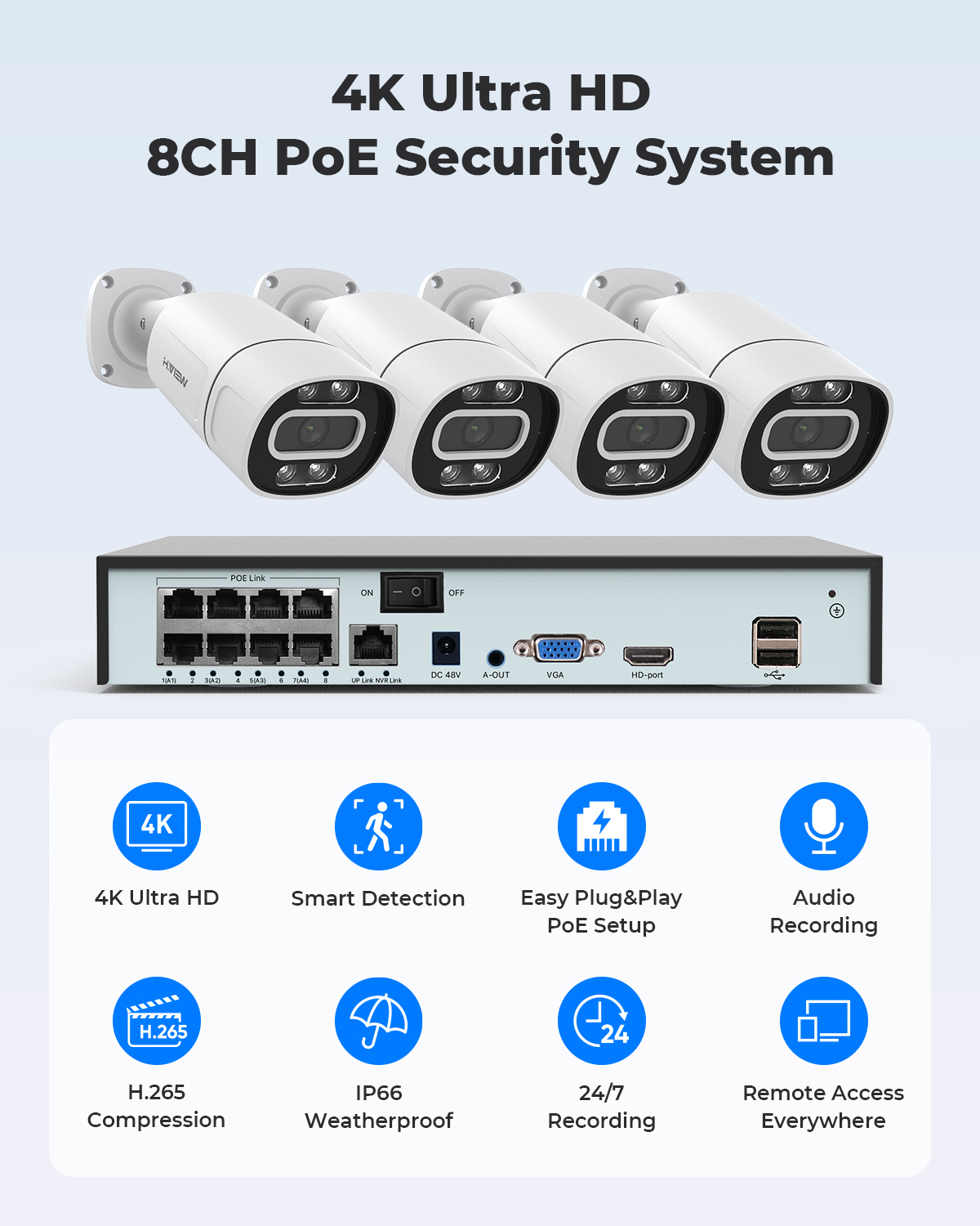H.View 4K 5Mp 8Mp ระบบกล้องวงจ - Nvr Kit 8 Channel บทวิจารณ์และราคา